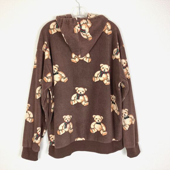 Forever 21 Women's Fleece Teddy Bear Hoodie Size L Brown Oversized Soft Cozy - Picture 4 of 6